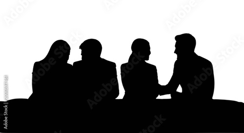 Black silhouette of business people shaking hands isolated on transparent background, Vector