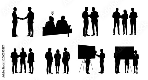 Silhouette business people communicating isolated on transparent background, Vector