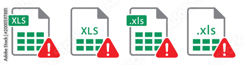 Obraz na płótnie Excel file format error icon. Xls warning icon, vector illustration