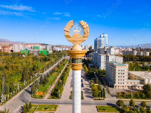 Fotografie Dushanbe city aerial panoramic view in Tajikistan