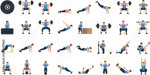 Tableau sur toile Illustration set of athletes performing functional fitness exercises including s