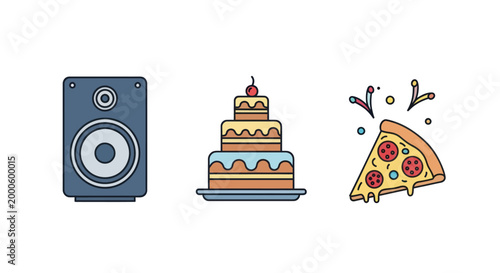 Fotografija Colorful cartoon pizza slice with toppings.