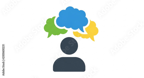 Canvas Print Person Thinking with Speech Bubbles.