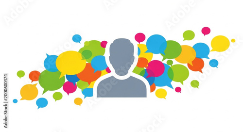 Person with colorful speech bubbles.