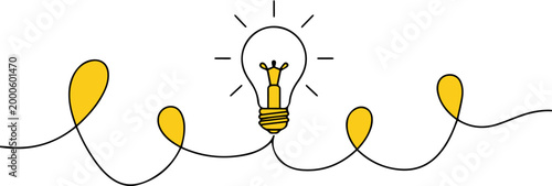 Minimal continuous line art of light bulb. Single line vector illustration with editable stroke. Creative idea symbol concept eps
