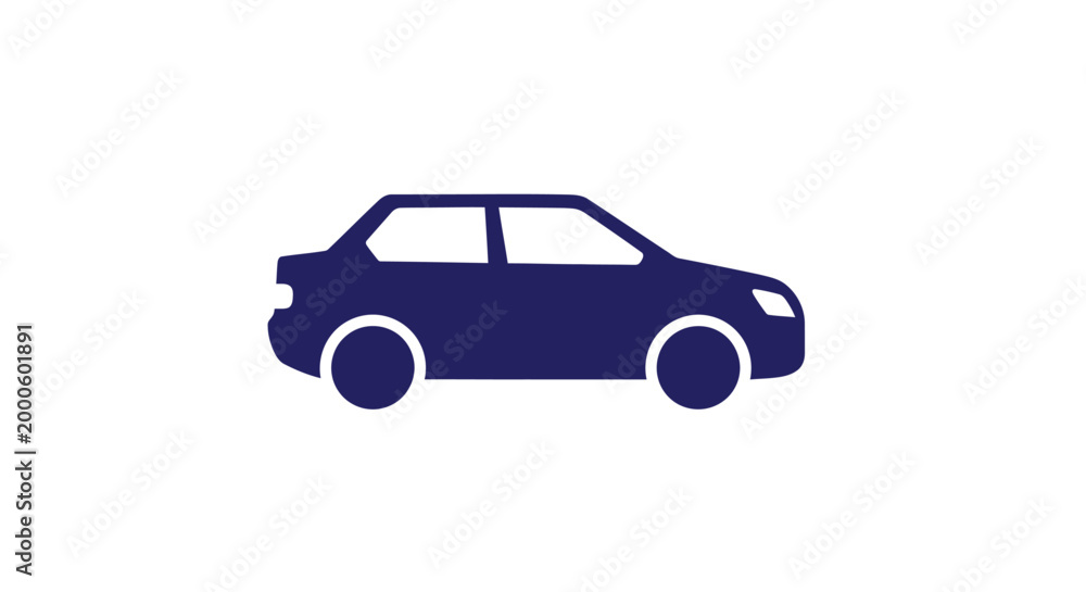 Obraz premium Dark blue car side view profile.