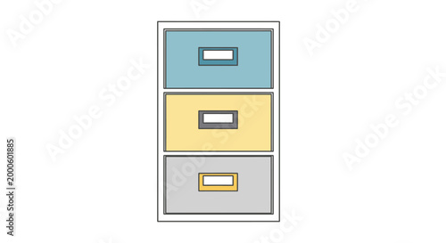 Colorful office filing cabinet drawers.