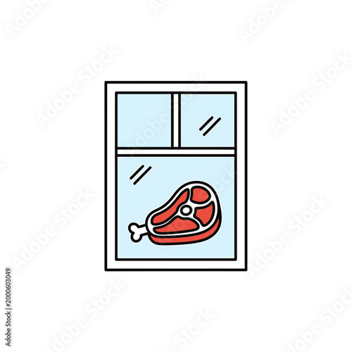 Butcher Shop Window Vector Illustration with Meat Icon