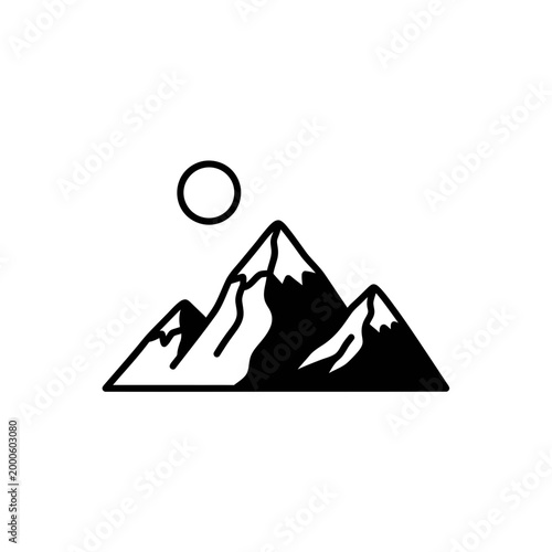 Minimalist Mountain Range Vector Icon with Sun