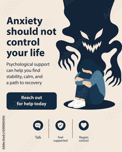 Anxiety should not control your life. Anxiety poster. Mental health illustration