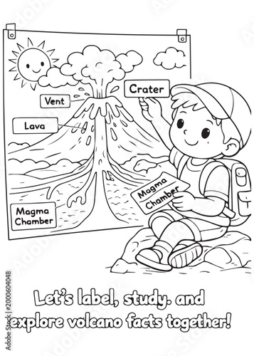 coloring book kids labeling volcano parts for a fun science lesson