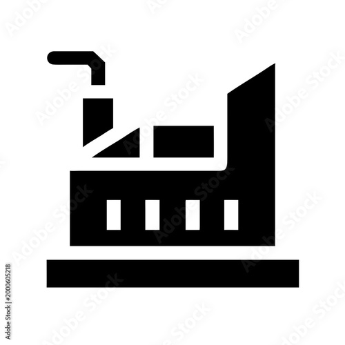 Black and white factory building with chimney icon Vector