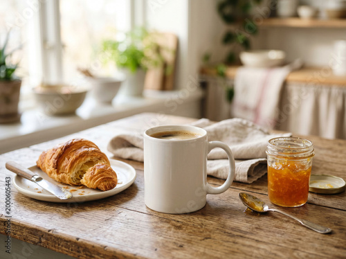 Breakfast with coffee and pastry