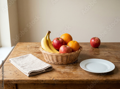 Fruit basket on wooden table