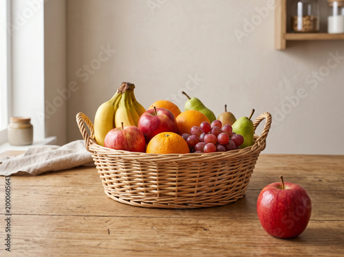 Fruit basket in bright kitchen