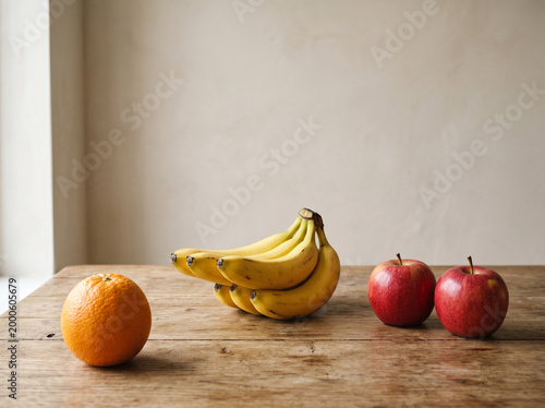 Fruits scattered on wooden table