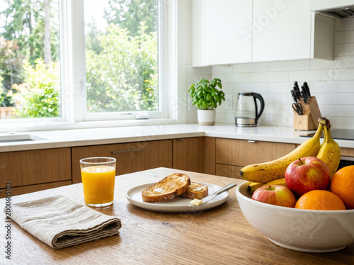 Breakfast with juice and pastry