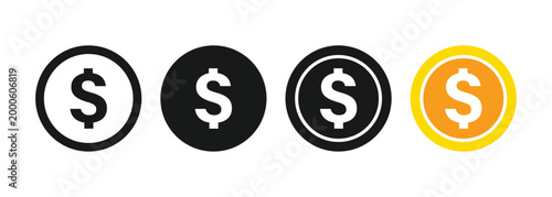 Minimalist Dollar Currency Icons Set in Black Gold Vector Design