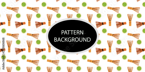 Drink of matcha latte pattern background design. Kawaii Green Tea Beverage Repeating Pattern with Soft Pink Bows and Hearts, Cute Matcha Tea  Pattern