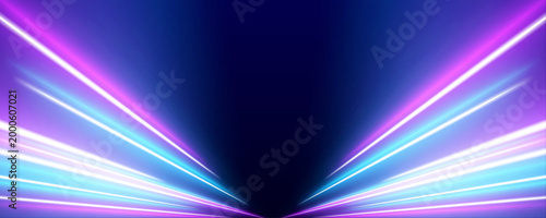 Fotografi Glowing motion lines move rapidly through an abstract environment, forming smooth flowing paths of energy