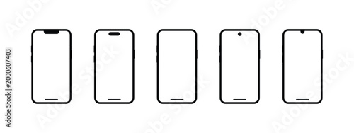 Smartphone Front Design Vector Set with Modern Notch and Camera Styles