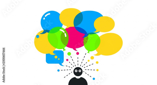 Person with speech bubbles head.