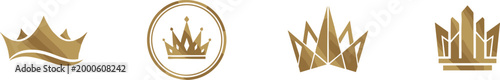 Elegant golden crown logo collection featuring royal luxury symbols, premium monarchy icons, and sophisticated emblem designs for branding and identity