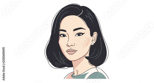 Portrait of a Young Asian Woman with Short Black Hair.