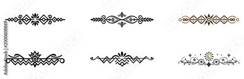 Elegant Black Ornate Floral Dividers Set Illustration - Vintage Decorative Border Elements