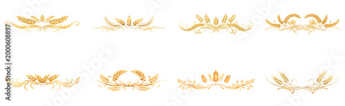 Elegant Golden Wheat Ears Ornaments Set Illustration - Luxury Vintage Harvest Decorative Border Elements