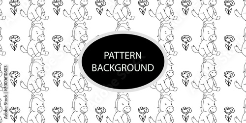 Outline handrawing horse and elephant cute pattern background design . Repeating exploding print, texture for fabric, wallpaper and wrapping. Flat vector illustration