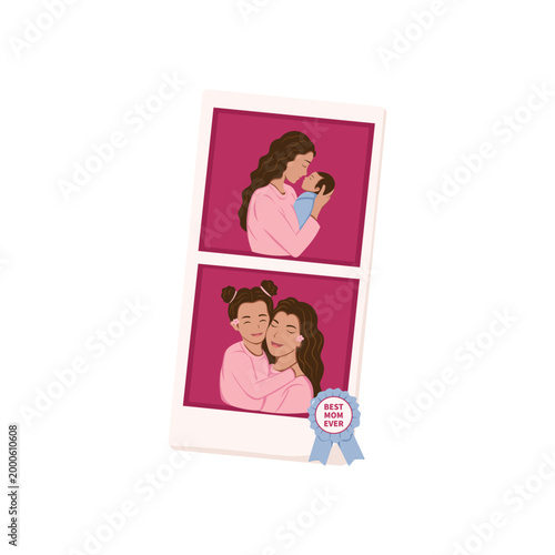 Mother and Children Photo Strip Illustration