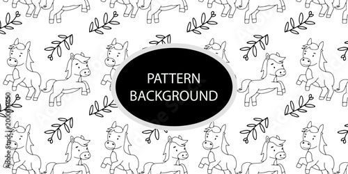 Outline handrawing horse and elephant cute pattern background design . Repeating exploding print, texture for fabric, wallpaper and wrapping. Flat vector illustration