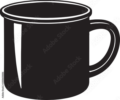 Black enamel mug silhouette icon camping cup vector illustration