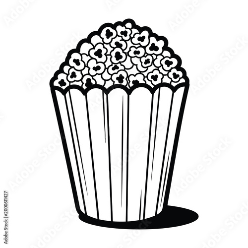 Popcorn in a white paper bucket, delicious movie snack food