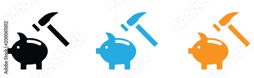 Colorful piggy bank icons with paintbrush