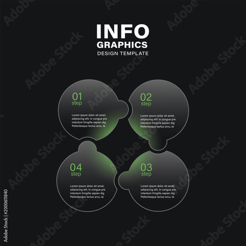 Dark glass chart template for data visualization. Infographic Dark glass with green neon glow vector design infographic template.