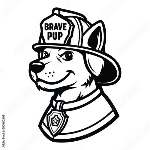 Brave pup a charming black and white illustration of a heroic canine