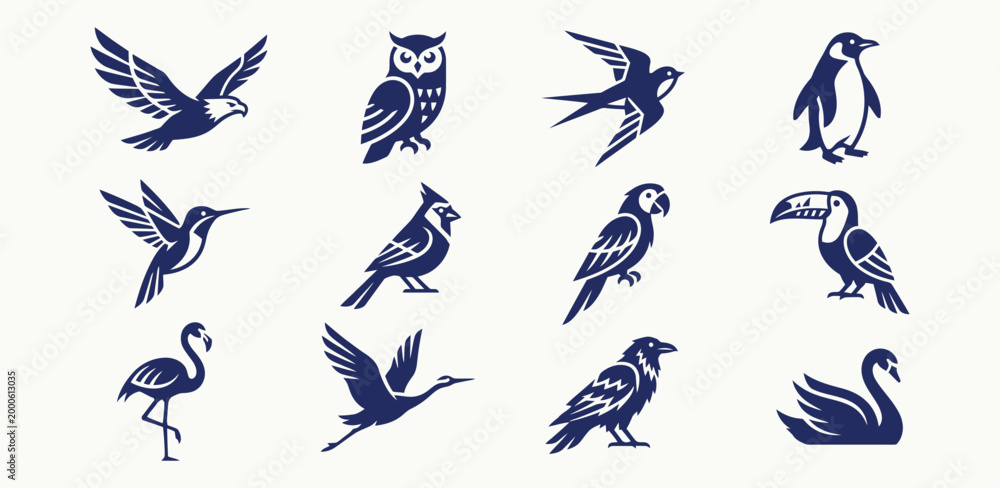 Fototapeta premium Minimalist bird icon collection for modern branding and sustainable identity design