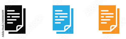 Colorful document icons in black, blue, and orange