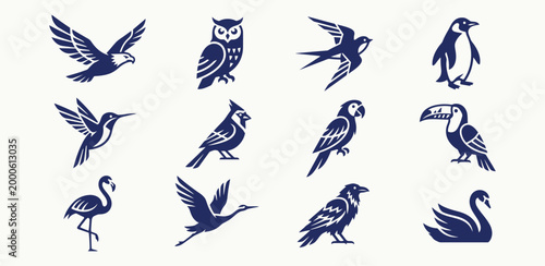 Minimalist bird icon collection for modern branding and sustainable identity design