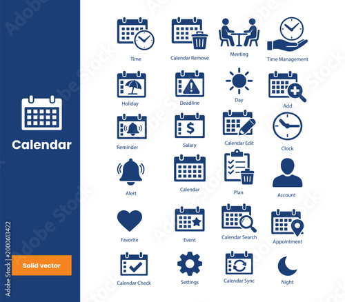  Calendar Icon Collection with Time Management, Event Planning, Reminder, Alert and Holiday Symbols