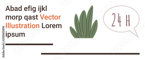 Communication, branding, design templates, 24-hour services, speech concepts, natural . Green plant and speech bubble with text. Communication and branding concept
