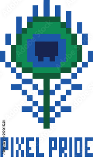 Pixel pride peacock feather retro gaming logo vector