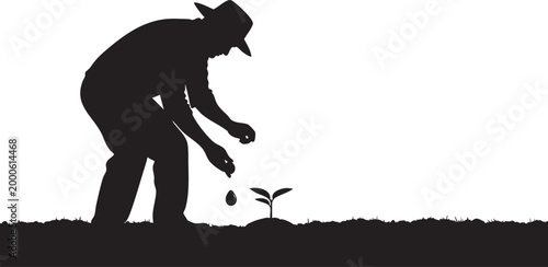 Farmer Silhouette Planting Seed in Soil Agriculture Sustainable Farming Concept Illustration