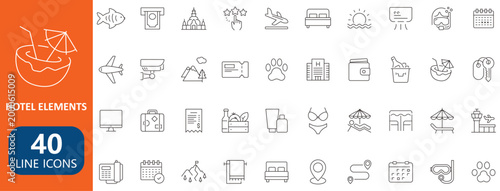 Hotel service and travel elements editable line icon set for web and app design	