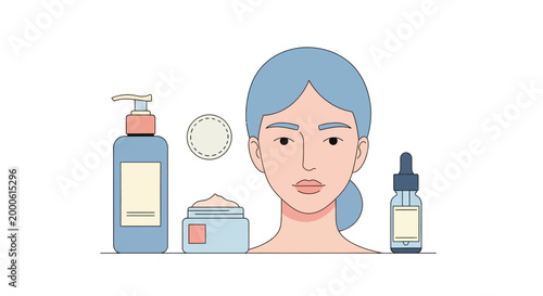 Woman with blue hair and skincare.