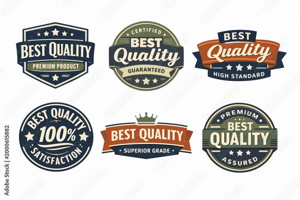 Fototapeta premium Best quality product badges set. Certified premium labels, guaranteed superior grade, and 100% customer satisfaction seals