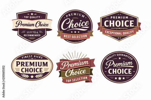 Premium choice labels collection offering top quality, best selection, and exceptional quality badges