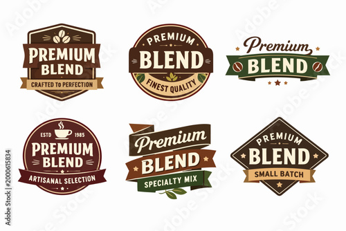 Coffee premium blend badges and labels collection featuring vintage design for artisanal quality products